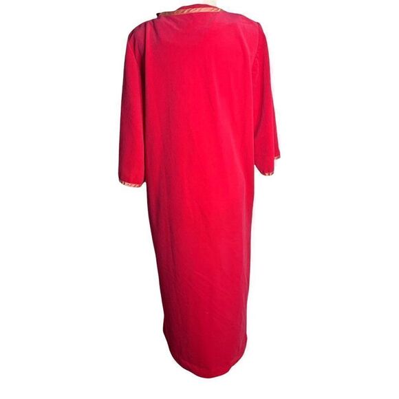 Vintage 80s Velour Full Length Housecoat Robe M Pink Zip Front Ribbon Trim - Picture 4 of 6